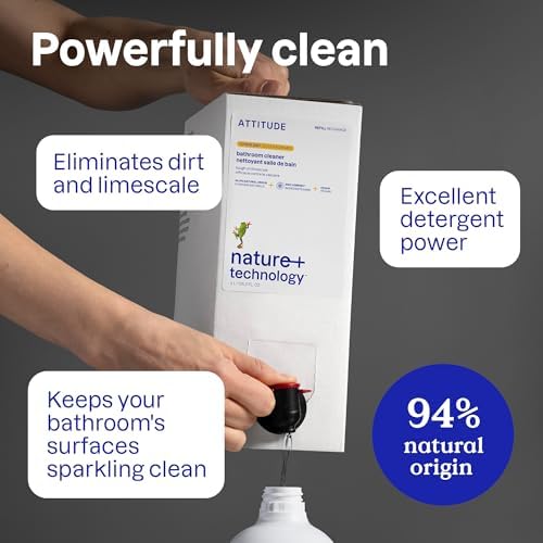 ATTITUDE Bathroom Cleaner Spray, EWG Verified, Plant-Based & Vegan, Safe for Bathroom Surfaces, Tiles, Tubs, Shower Walls, and Grout, Citrus Zest Scent, 27.1 Fl Oz