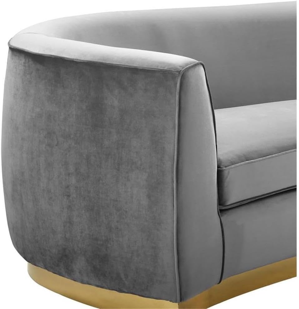 Meridian Furniture Julian Collection Modern | Contemporary Velvet Upholstered Loveseat with Stainless Steel Base in Rich Gold Finish, Black, 70" W x 34" D x 28" H