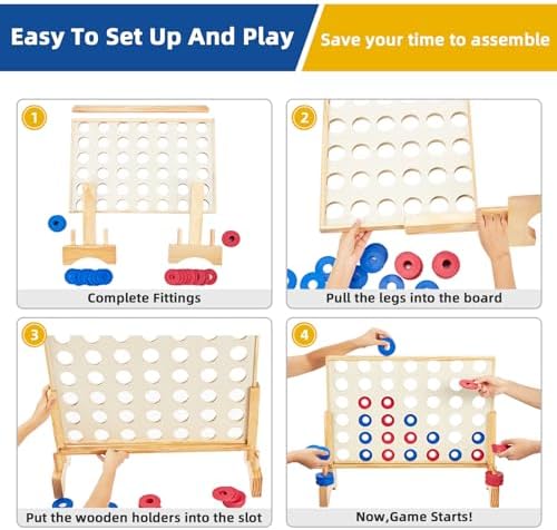 Giant 4 in a Row Game, Wooden 2.8Ft Outdoor Yard Game for Family