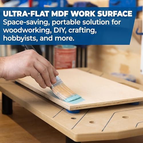 Kreg Portable Work Surface Bundle - Compact Portable Workbench - Ultra Flat Fiberboard Top - Dog Hole Clamping System - Mobile Workstation with