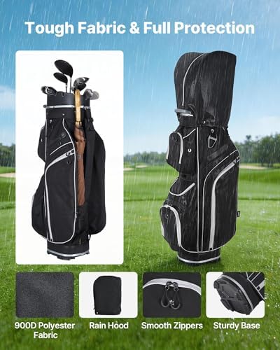 VEVOR Golf Cart Bag, 14 Way Molded Lock Top Divider Organizer, Golf Club Bag with Full-Length Divider, Handles, Storage Pockets, Shoulder Strap, Rain Hood, Smooth Zippers for Men & Women