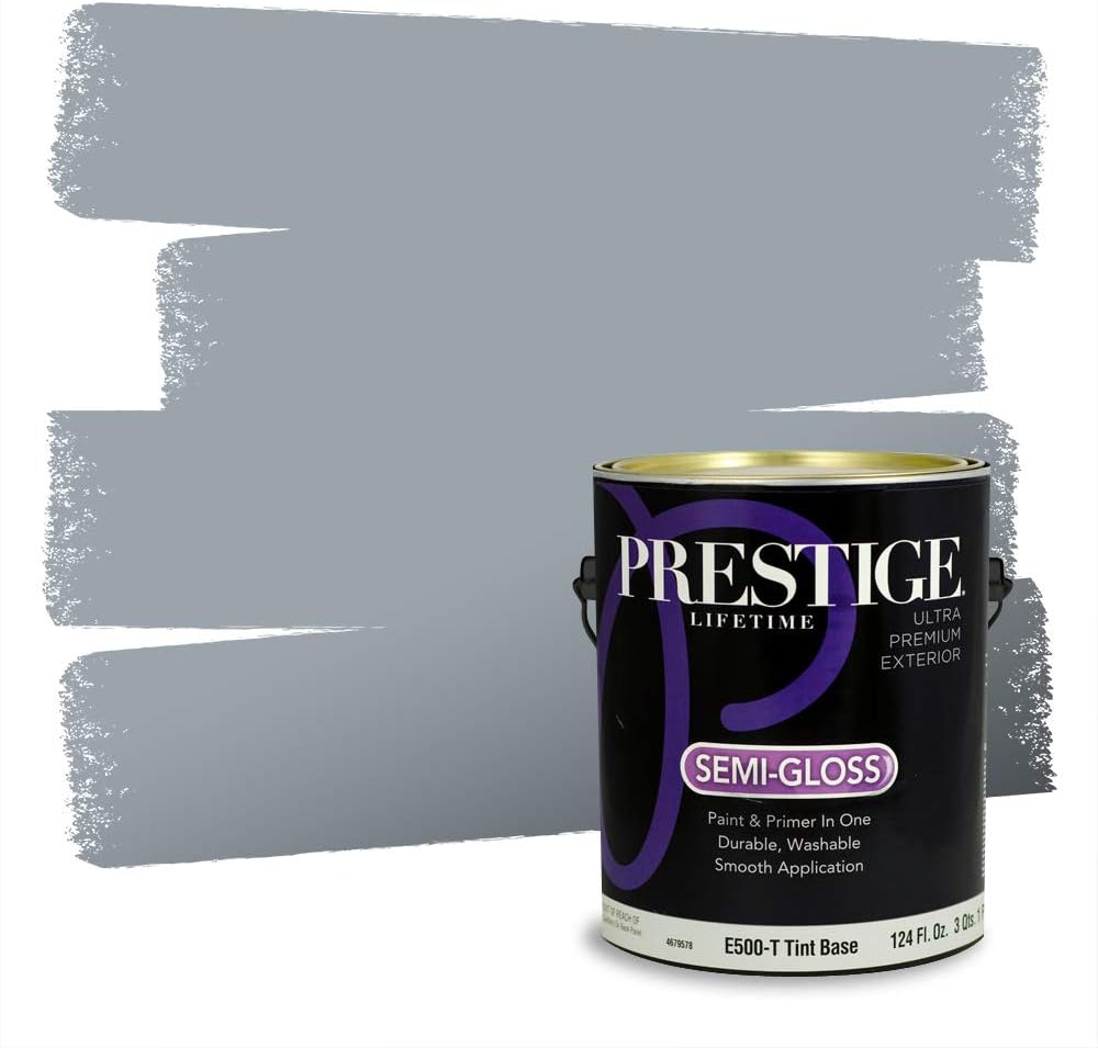 PRESTIGE Paints Exterior Paint and Primer In One, 1-Gallon, Semi-Gloss, Comparable Match of Behr* Intercoastal Gray*