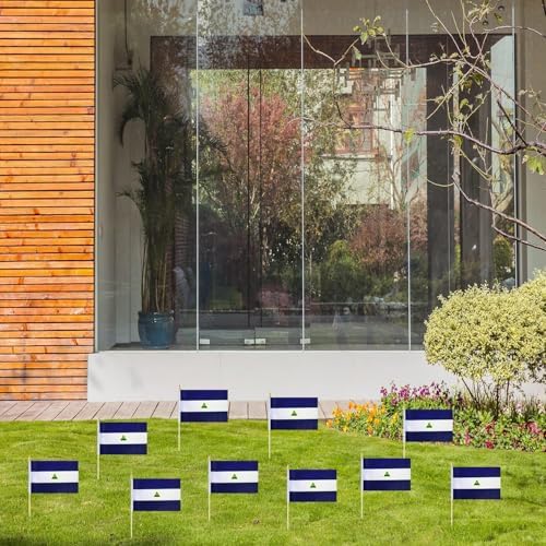 5 Pack Nicaragua Nicaraguans Small Mini Wood Hand Held Stick Flag, Suitable For Various Holiday Parties, World Cup, National Day