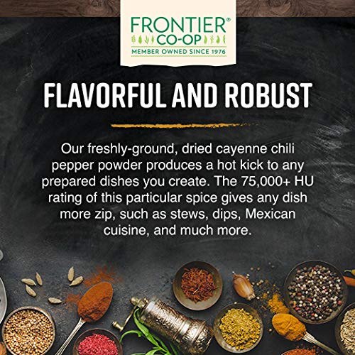 Frontier Co-op Organic Ground Cayenne Chili Peppers, 50,000 HU, Certified Organic, Kosher | 16 Ounce (Pack of 1)