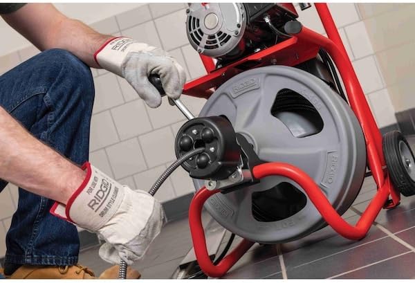 RIDGID K-400 Drain Cleaning 115-Volt Drum Machine Kit with AUTOFEED Control and C-32IW 3/8" x 75' Cable, Grey and Red