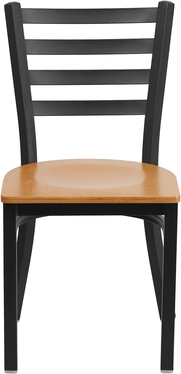 Flash Furniture Hercules Series Commercial Ladder Back Restaurant Chairs, Modern Lightweight Metal Dining Chairs with Padded Seats, Set of 2, Black