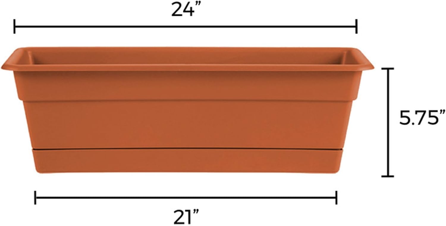 Bloem Dura Cotta Window Box Planter: 24" - Terra Cotta - with Tray, Weatherproof Resin Box, Removable Tray for Indoor & Outdoor Use, Gardening, 3 Gallon Capacity