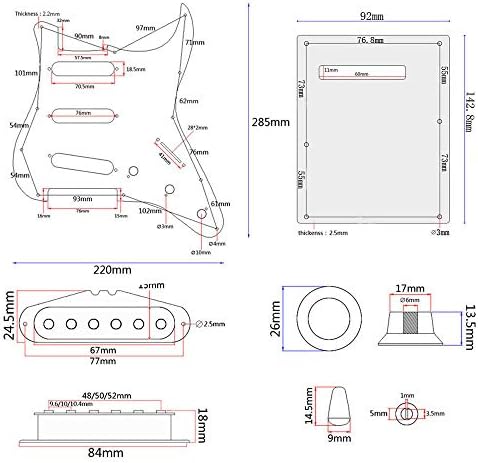 ST Electric Guitar DIY Kit Prewired Pickguard SSS Black | No-solder prewired pickguard. SSS Alnico pickups, 5-way switch. Tremolo bridge