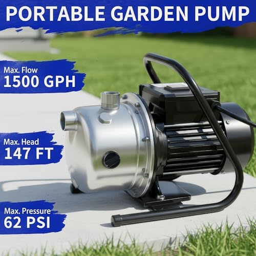 LANCHEZ 1.6 HP Shallow Well Pump, 1500 GPH Stainless Steel Water Transfer Pump, 115V Garden Irrigation Pump