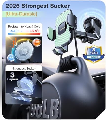 TORRAS Ultra-Durable Phone Holders for Your Car【96+LBS Strongest Suction】 Car Phone Holder Mount, Safety Certs Cell Phone Car Mount Truck for Dashboard Windshield Vent for iPhone 17 16 15 14 Pro Max