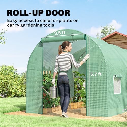 Outsunny 15' x 7' x 7' Walk-in Tunnel Greenhouse Large Steel Frame White
