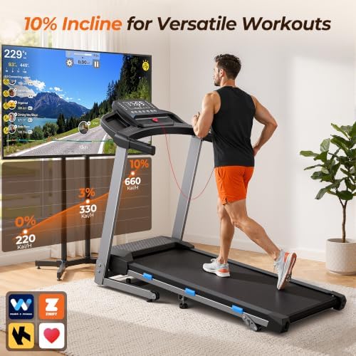 Cardirun Foldable Treadmills for Home with 10% Incline, 400 LBS Capacity | 3.5HP Quiet Running Treadmill, 40" x 16" Wide Belt, Max 7.6 MPH