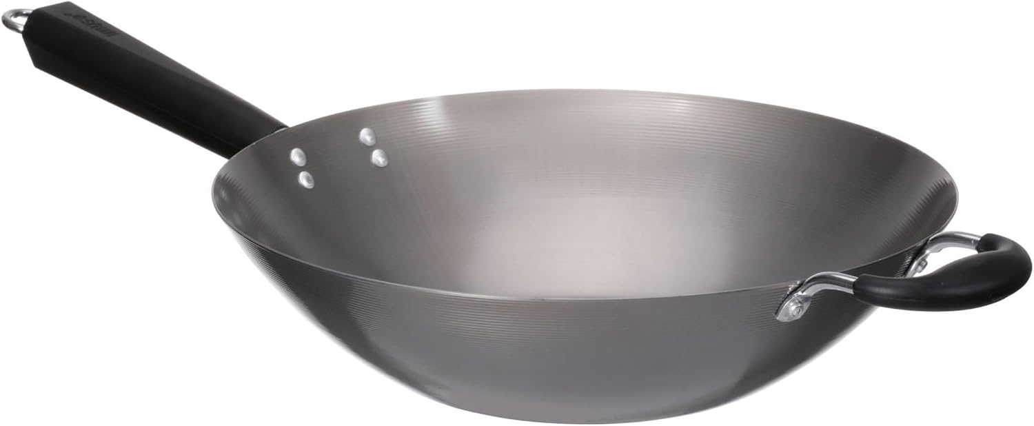 IMUSA 9.5 Inch Carbon Steel Nonstick Wok with Cool-touch Handle, Black | Cool-Touch Handle, Ideal for Stir Fry, Great for Everyday Meals