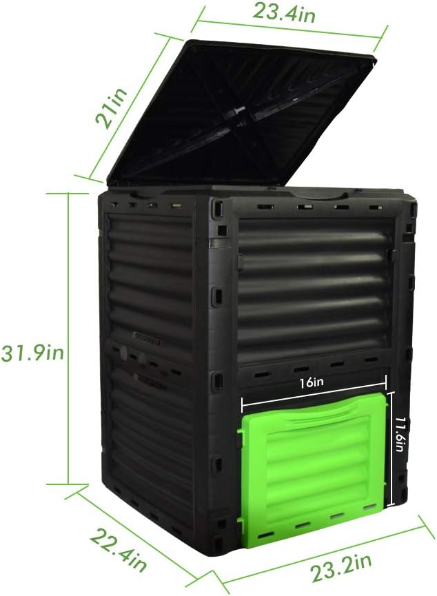 80 Gallon (300L) Large Capacity Static Compost Bin - Forest Green Outdoor Waste Composter with Easy-Access Hatch