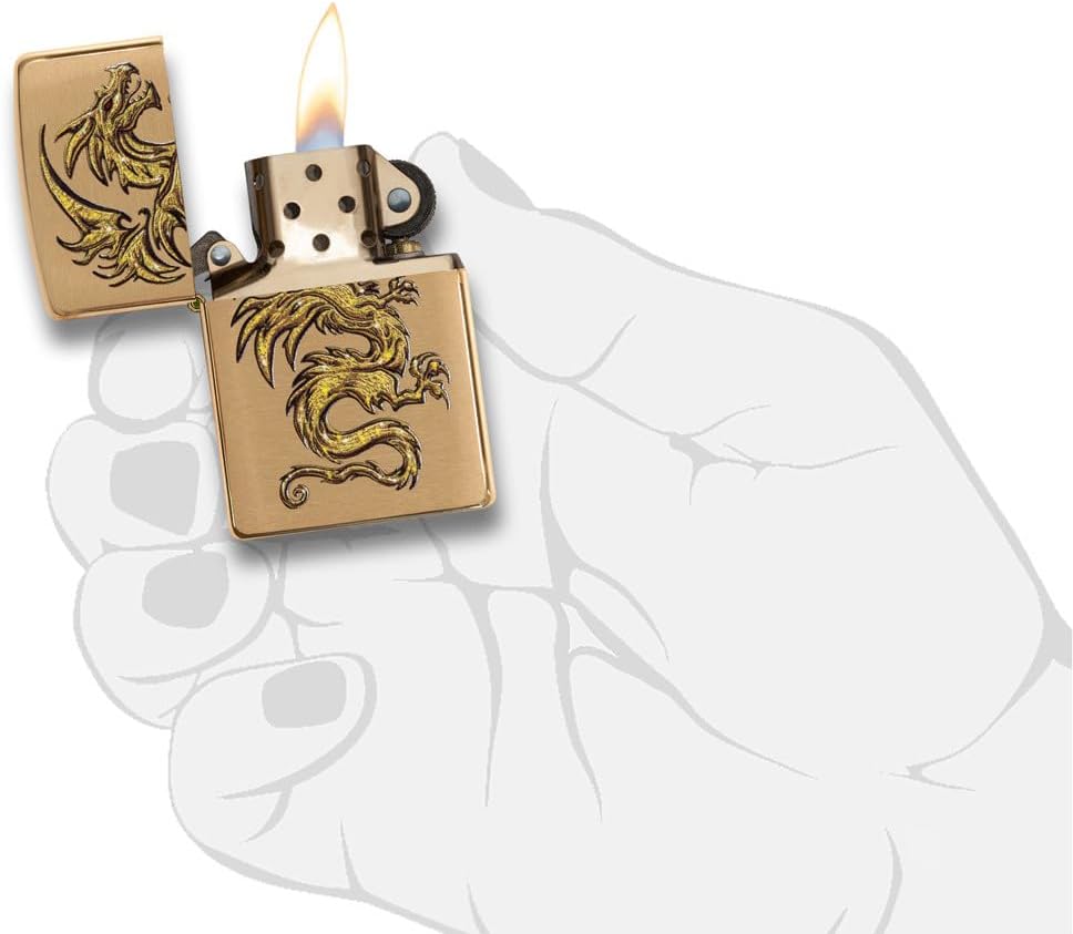 Zippo Dragon Design Brushed Brass Pocket Lighter