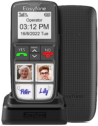 Easyfone Prime-T6 4G Picture Button Cell Phone for Seniors | Easy-to-use | Clear Sound | SOS Button | Easy Charging Dock | SIM Card Included
