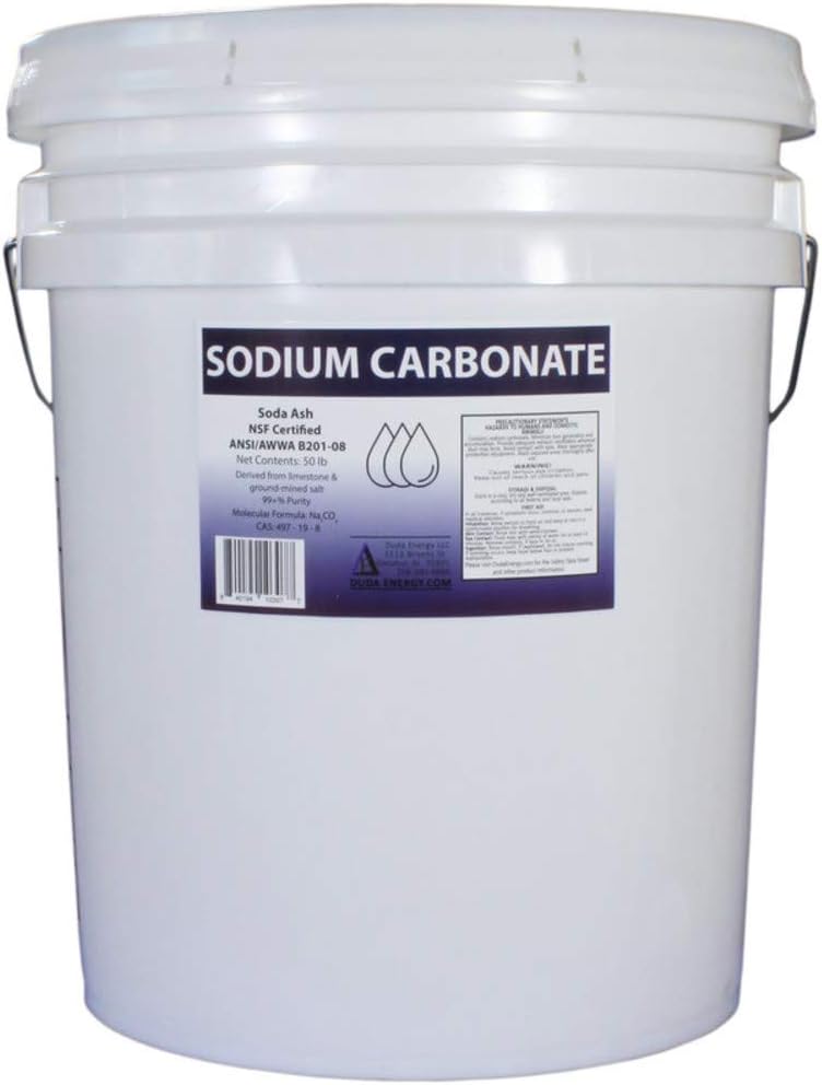 Duda Energy 50 lb Pail of Pure Sodium Carbonate Dense Soda Ash Na2CO3 pH Adjust Chemical Spa Pool Cleaning Dishwasher, White