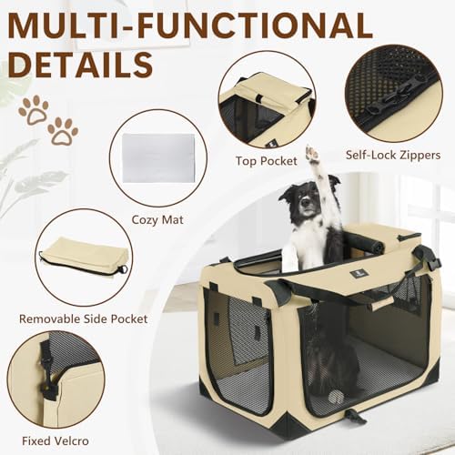 X-ZONE PET Dog Crate 3-Door Kennel, Collapsible Portable Soft Sided Pet Carriers for Indoor & Outdoor, Multiple (32-Inch, Carbon Black)