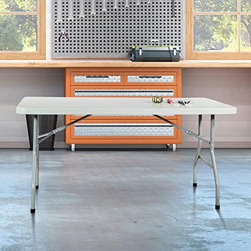 Office Star Resin Multipurpose Rectangle Folding Table for Indoor or Outdoor Use, 5 Feet Light Gray