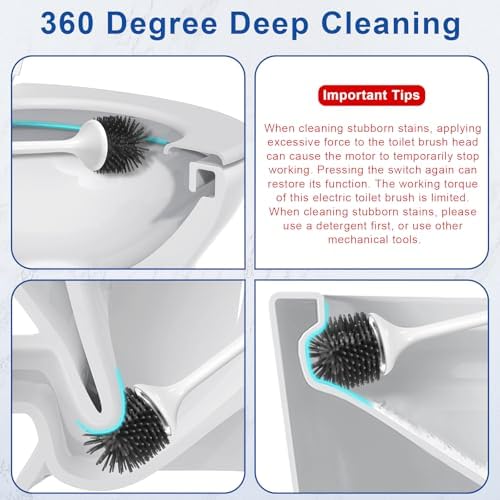 Electric Toilet Brush, Silicone Toilet Brush, Toilet Bowl Brush and Holder Set with Ventilated Holder, Toilet Brush, Floor Standing