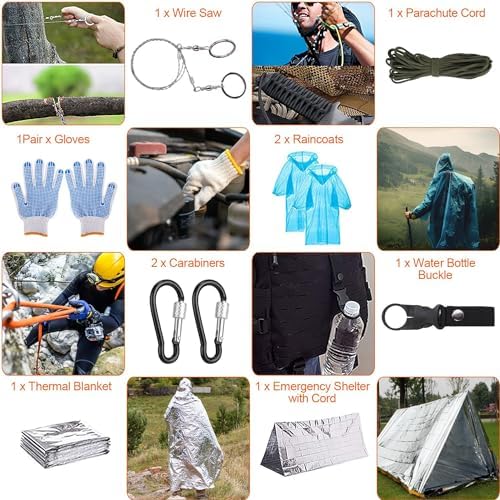 Survival Kit, 125Pcs Emergency Survival Gear Tactical with First Aid Kit Supplies Multifunctional Axe, Emergency Shelter for Outdoor, Camping, Hiking