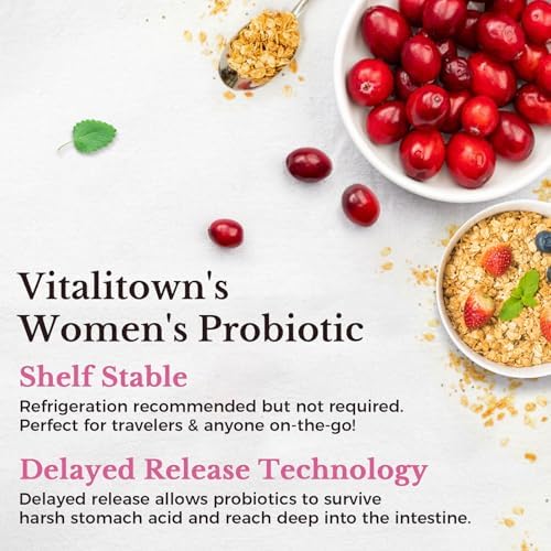 Vitalitown Probiotics for Women 120 Billion CFUs, 30 Strains, with Prebiotics & Digestive Enzymes & Cranberry, Gut & Vaginal Health