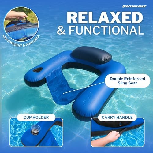 SWIMLINE Original Fabric Covered Inflatable Pool Lounger | with Comfortable Sling Seat, Back Rest, and Built in Cup Holder | for Pool, Beach, Lake, and More