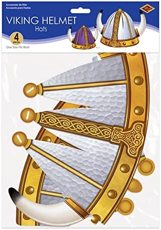 Beistle 4piece Reversible Paper Viking Helmets for Medieval Theme Party Supplies