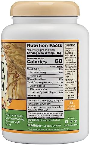 NutriBiotic – Plain Rice Protein, 1 Lb 5 oz (600g) - Low Carb, Keto-Friendly, Vegan, Raw Protein Powder - Grown & Processed Without Chemicals, GMOs or Gluten - Easy to Digest & Nutrient-Rich