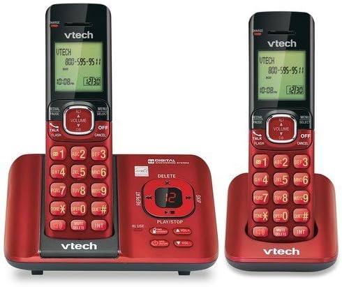 VTech CS6529-26 2-Handset Cordless Phone with Answering Machine, Caller ID/Call Waiting, DECT 6.0, Handset Speakerphone, Red