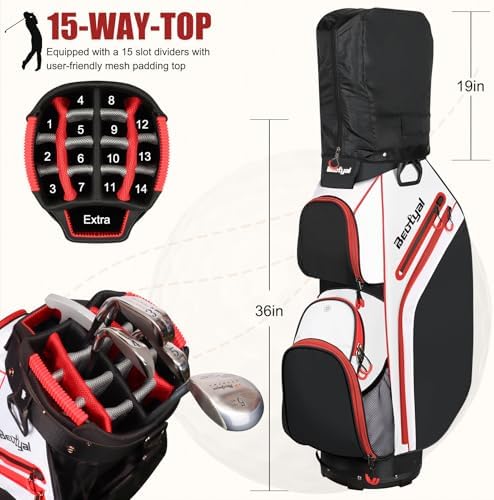 15-Way Golf Cart Bag, Lightweight Golf Club Bag for Men with Cooler | 15 Separate Compartments Easy Club Access Multiple Storage Pockets Cart Strap Channel Beverage Storage and Carry Handles