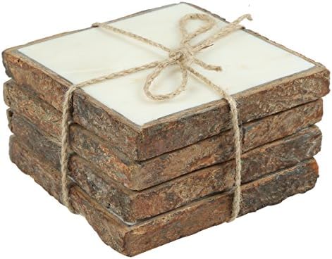 Thirstystone 4 Pack Natural Marble Square Coasters with Protective Cork Backing, Elegant, Luxourious, Easily Wipes Clean