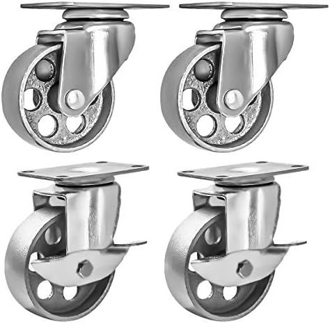 4 All Steel Swivel Plate Caster Wheels w Brake Lock Heavy Duty High-Gauge Steel Gray (3" Combo)