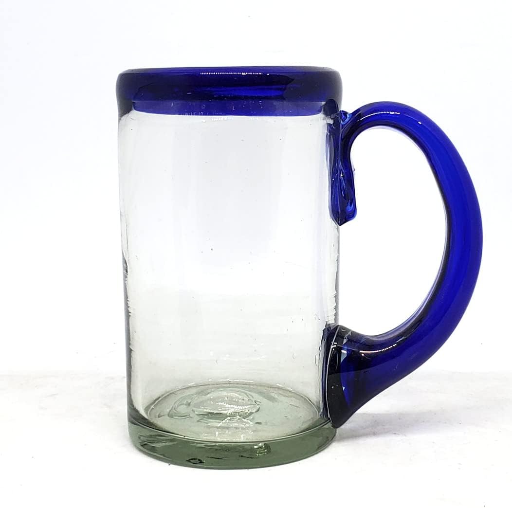 Cobalt Blue Rim 16 oz Pint Glasses (set of 6), Recycled Glass, Lead-free, Toxin-Free (16oz Pint)
