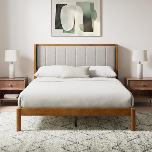 Zinus Jonas Bamboo Platform Bed Frame, Wingback Headboard, Queen | Mid-Century Modern Design, Plush Upholstered Comfort, Sustainable Bamboo, Fits Any Bedroom Style, No Box Spring Needed