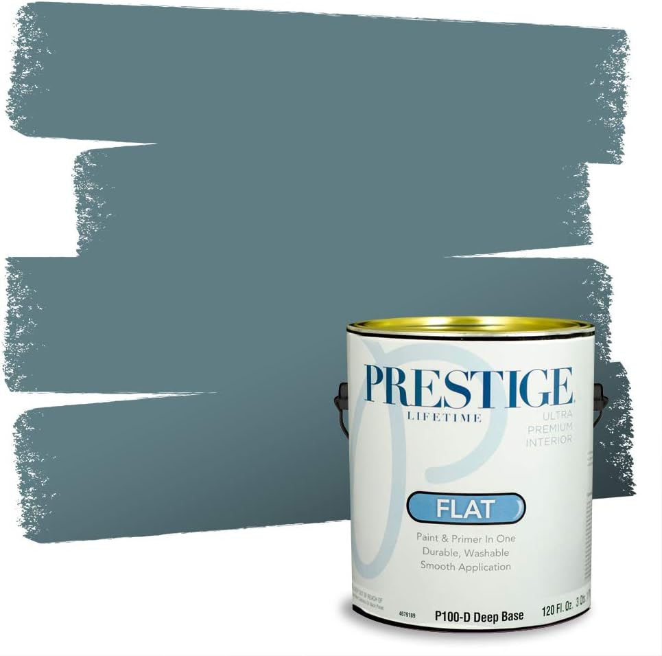 PRESTIGE Paints E100-T-SW6241 Exterior Paint and Primer in One, 1-Gallon, Flat, Comparable Match of Sherwin Williams Aleutian, 1 Gallon, SW18-Aleutian