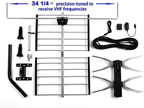 PBD Outdoor Digital HD TV Antenna with High Gain Amplifier 150 Mile Long Range for UHF/VHF, Mounting Pole, 40FT RG6 Coaxial Cable, Easy Installation