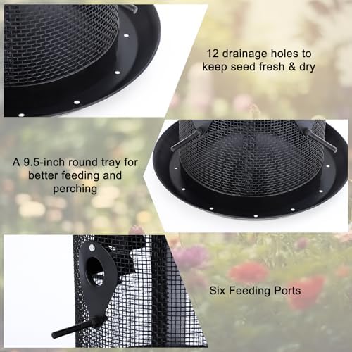 Gtongoko Bird Feeders for Outdoors, All Metal Mesh Tube Bird Feeder | Up to 10 LB Large Capacity Hanging Bird Feeder with Dual Seed Compartments