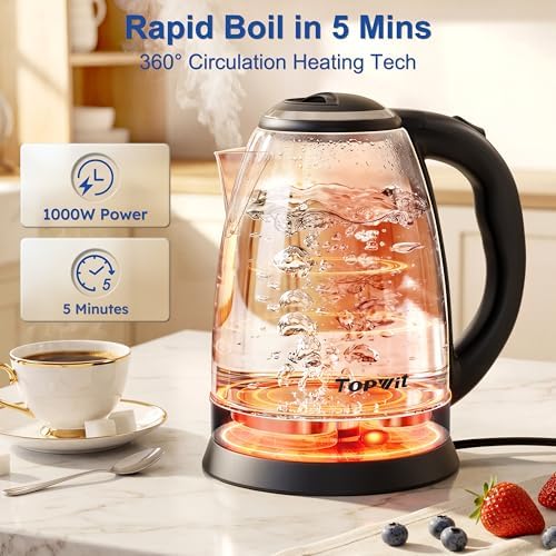 TOPWIT 2.0L Glass Electric Kettle, Hot Water Boiler, BPA-Free