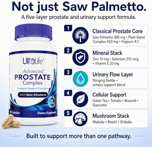 Advanced Saw Palmetto Prostate Supplement for Men with Beta Sitosterol Promotes Urinary Comfort, Sleep Quality & Prostate Health 90 Capsules
