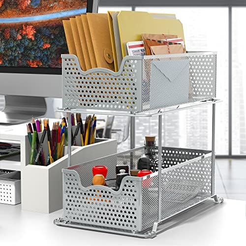 Simple Houseware 2 Tier Sliding Cabinet Basket Organizer Drawer, White