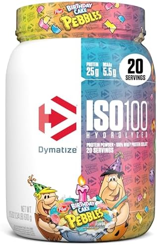 Dymatize ISO100 Protein Powder, 100% Whey Isolate, Birthday Cake | 25g Protein, Hydrolyzed, Fast-Absorbing, Supports Muscle Health, 5.5g BCAAs, Gluten-Free, 75 Servings, 5 lb