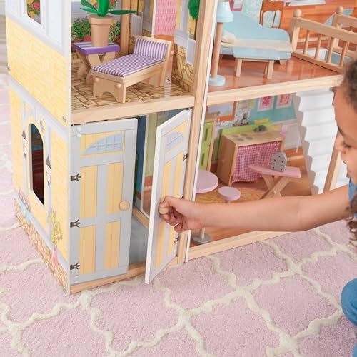 KidKraft Majestic Mansion Wooden Dollhouse with 34 Pieces, Working Elevator | 4 Feet Tall, Garage, 4 Floors, 8 Rooms, Attic Nursery