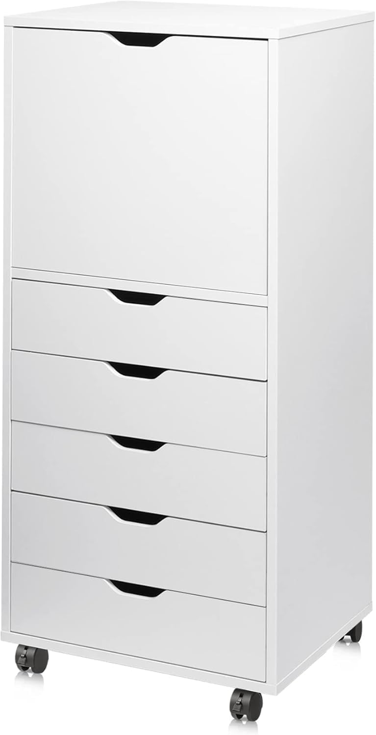 DEVAISE 7-Drawer Office File Cabinets, Mobile Craft Storage Cabinet, White | Wood Drawer Unit, Storage Cabinet, Rolling Cart, Printer Stand, Filing Cabinet with Drawers