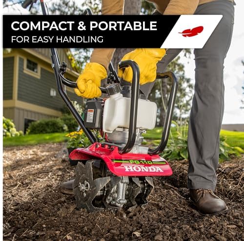 Honda FG110 Mini Tiller Cultivator (FG110KiAT) | 6- to 9-Inch Tilling Width, Break New Ground or Prep Soil, Gas Engine, Adjustable Depth Bar