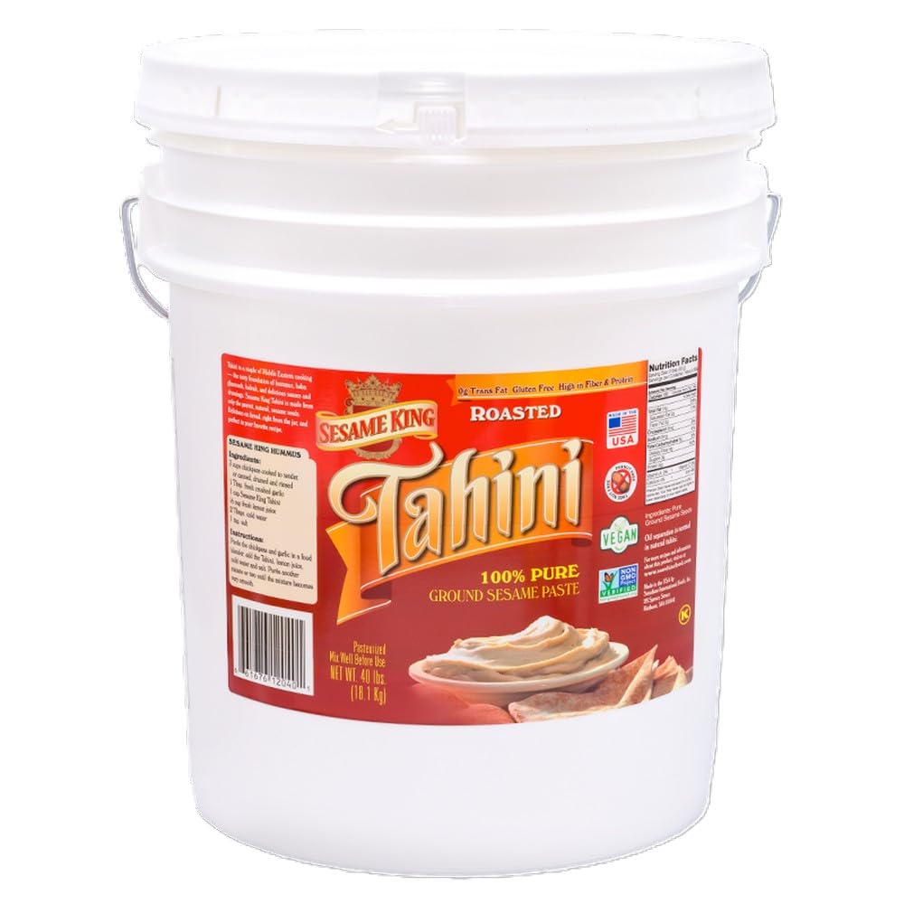 Sesame King Premium Sesame Tahini, 40lb. | Rich Creamy Taste For Hummus and other fine dishes | All-natural, Keto & Paleo friendly | Vegan, Non-gmo