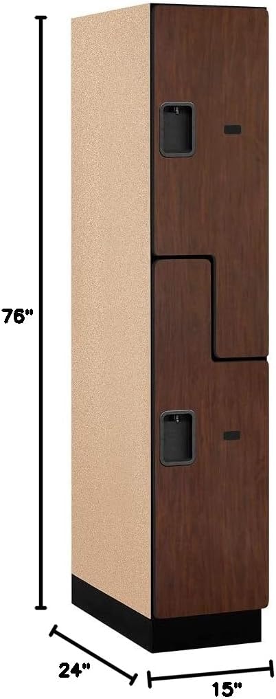 Salsbury Industries 2-Tier S-Style Extra Wide Designer Wood Locker with One Wide Storage Unit, 6-Feet High by 24-Inch Deep, Mahogany