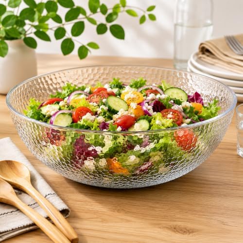 Lillian Collection Stunning Clear Plastic Round Hammered Bowl - 12" (1 Pc.) - Unique Textured Design - Perfect for Parties & Displays