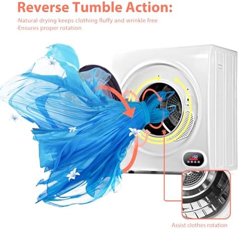 Euhomy Compact Laundry Dryer, 3.5 cu ft Front Load Stainless Steel Clothes Dryers With Exhaust Pipe, 1500W