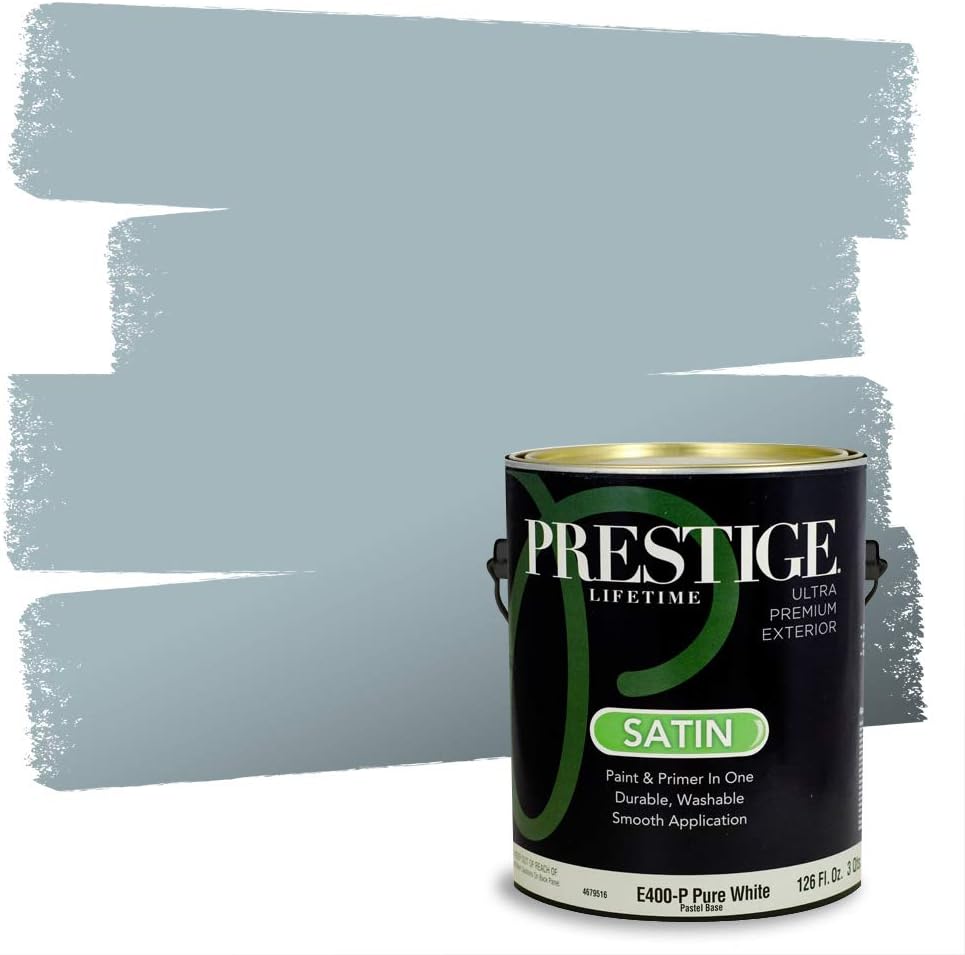 PRESTIGE Paints E100-T-SW6241 Exterior Paint and Primer in One, 1-Gallon, Flat, Comparable Match of Sherwin Williams Aleutian, 1 Gallon, SW18-Aleutian